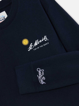 Navy blue Luton cotton long sleeve t-shirt with back St. Moritz print | Special edition