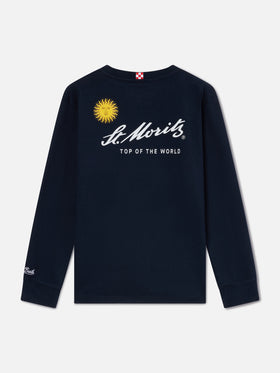 Navy blue Luton cotton long sleeve t-shirt with back St. Moritz print | Special edition