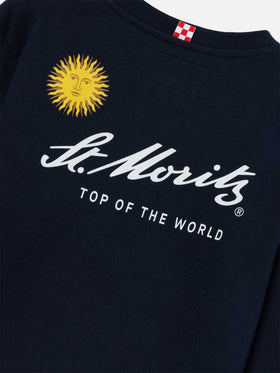 Navy blue Luton cotton long sleeve t-shirt with back St. Moritz print | Special edition