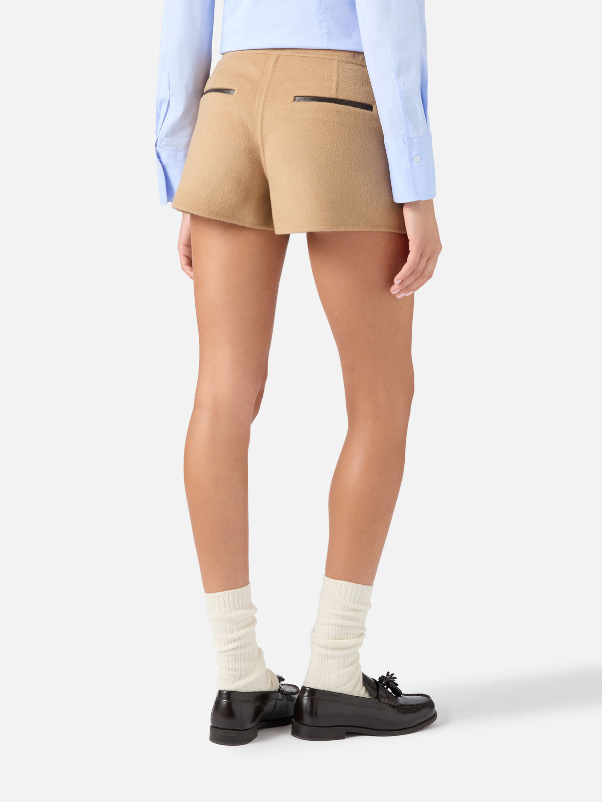 Beige Elva Shorts aus doppellagigem Wollmischgewebe 
