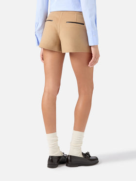 Beige Elva Shorts aus doppellagigem Wollmischgewebe 