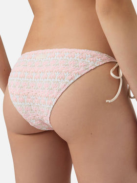 Bikini triangular Levyne en tejido raschel con estampado floral rosa y crema 