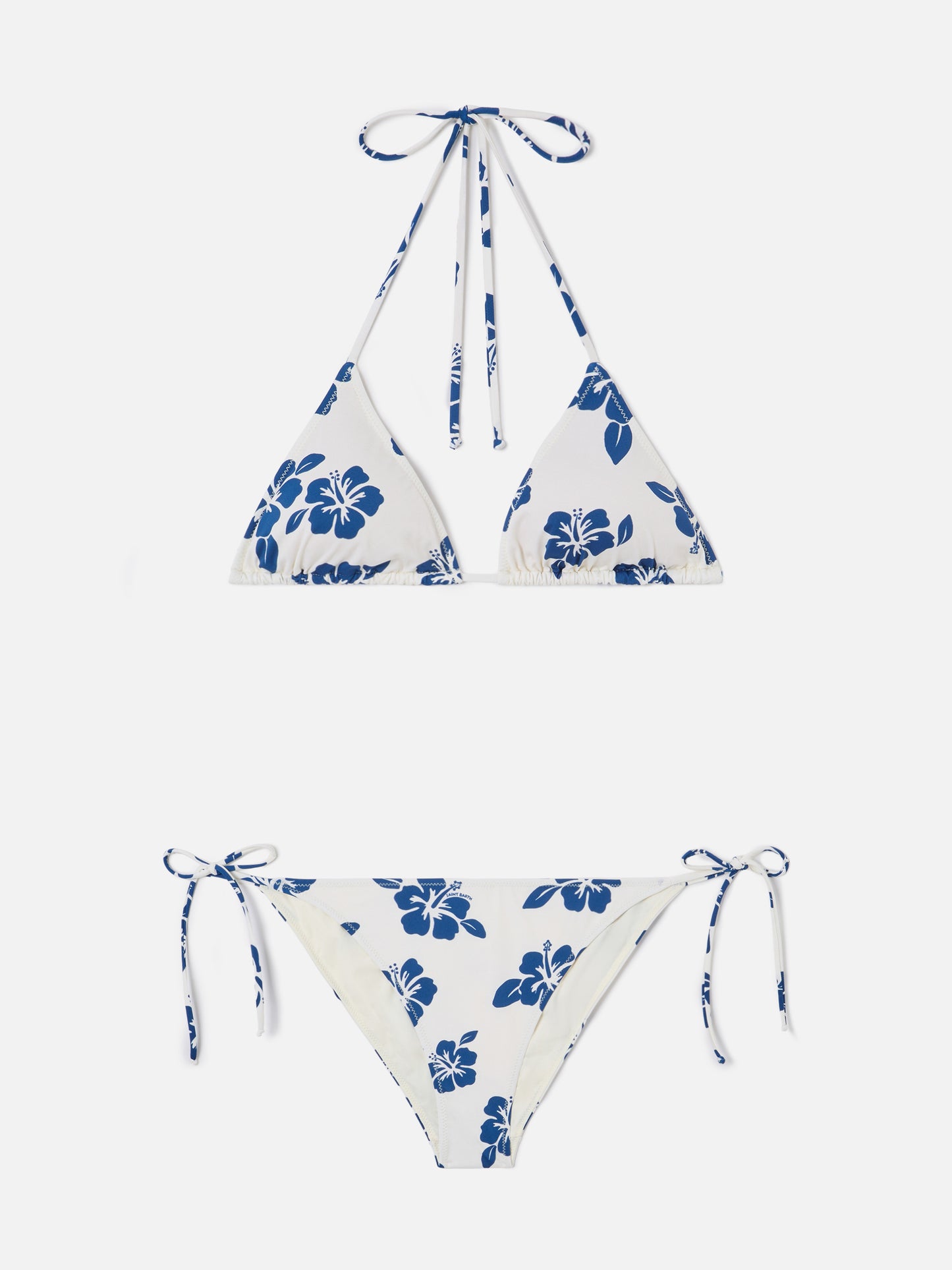 Bikini triangle Levyne en tissu stretch avec imprimé hibiscus bleu 