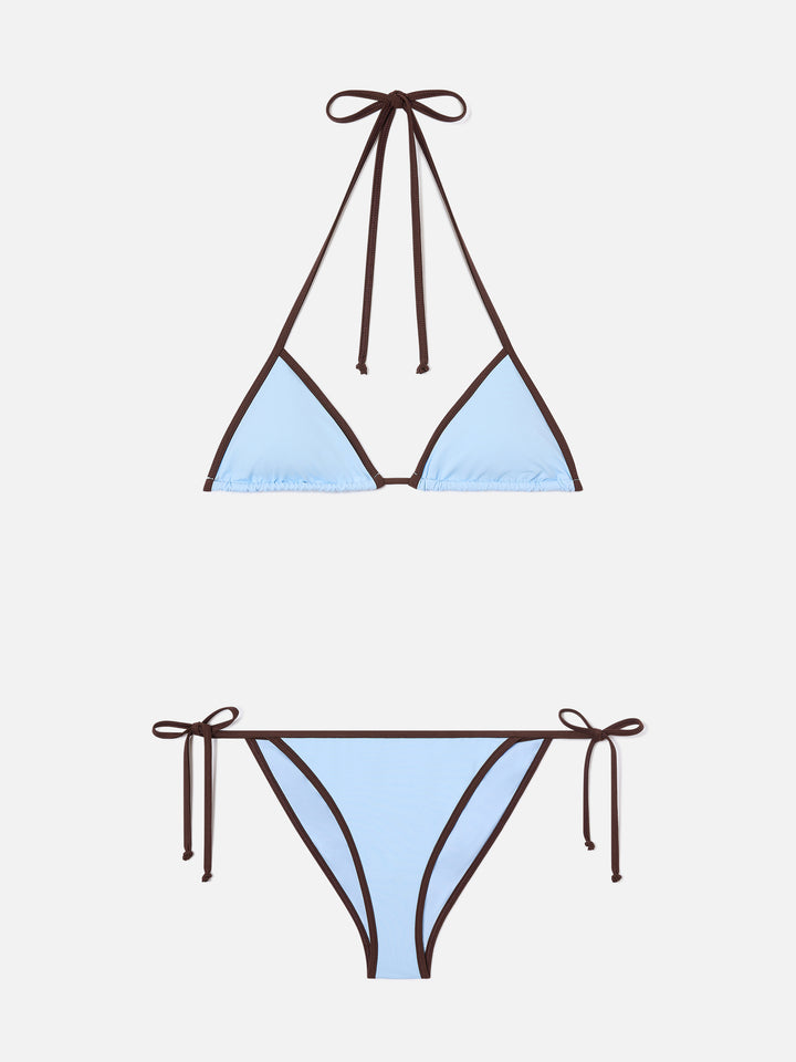 Leah Virgo brown bikini with light blue contrast trims