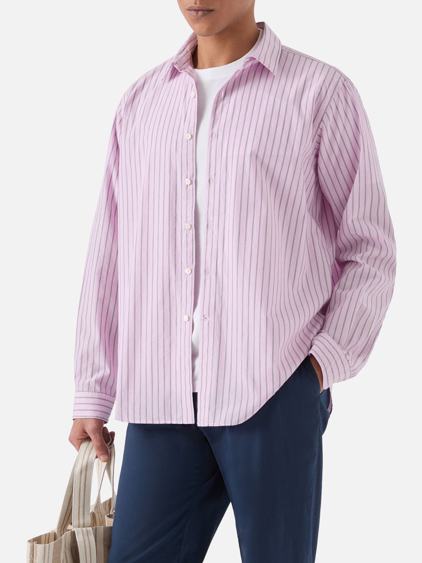 Pink striped Levanzo shirt in pure cotton