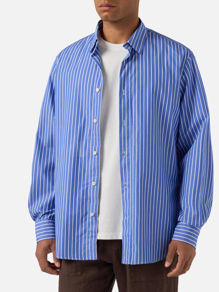 Blue striped Levanzo shirt in pure cotton
