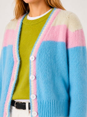Cardigan crop in maglia garzata con maniche a sbuffo