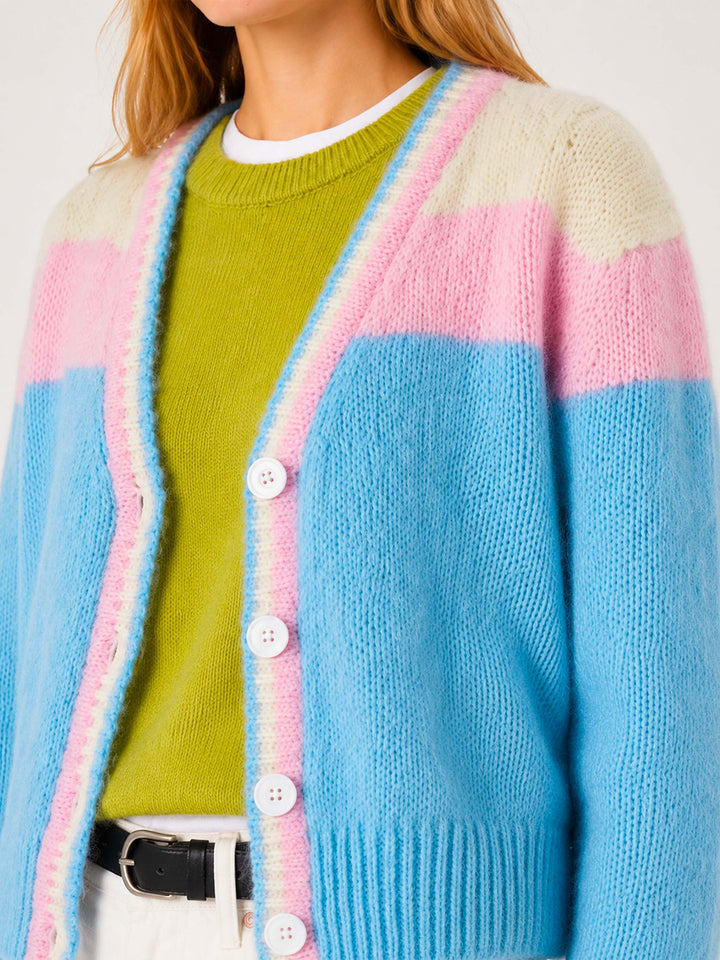 Cardigan court en maille brossée avec manches bouffantes 
