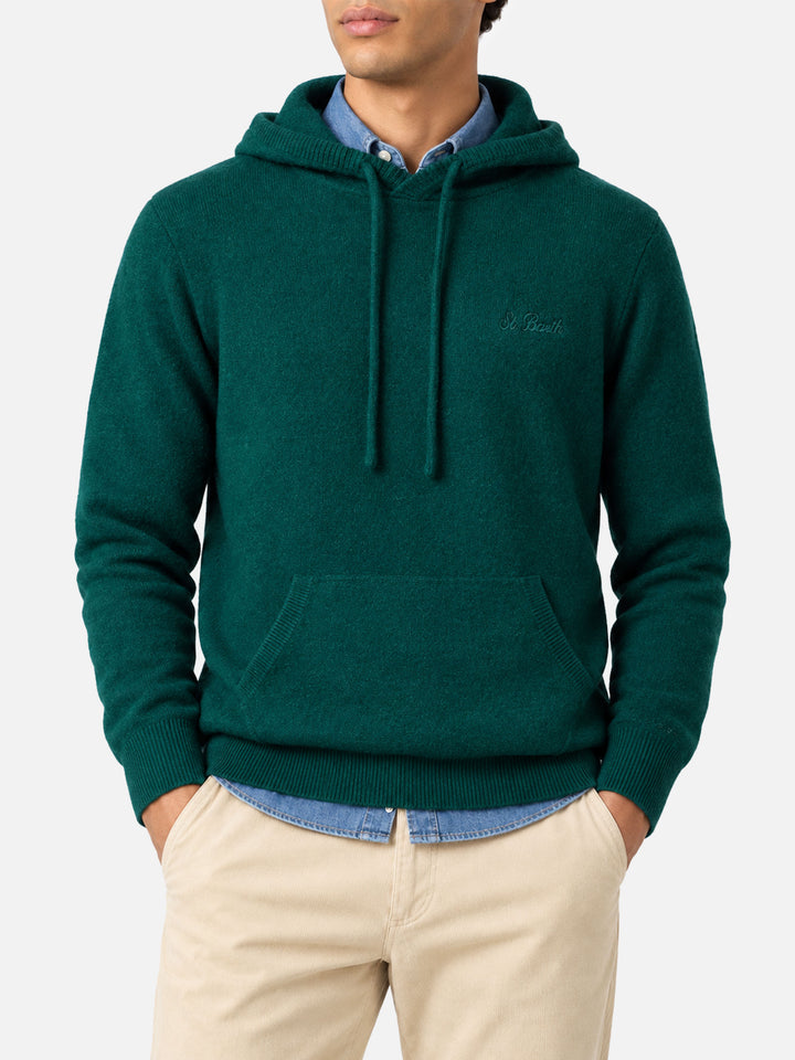 Dark green Mahony lambswool crewneck sweater with logo embroidery