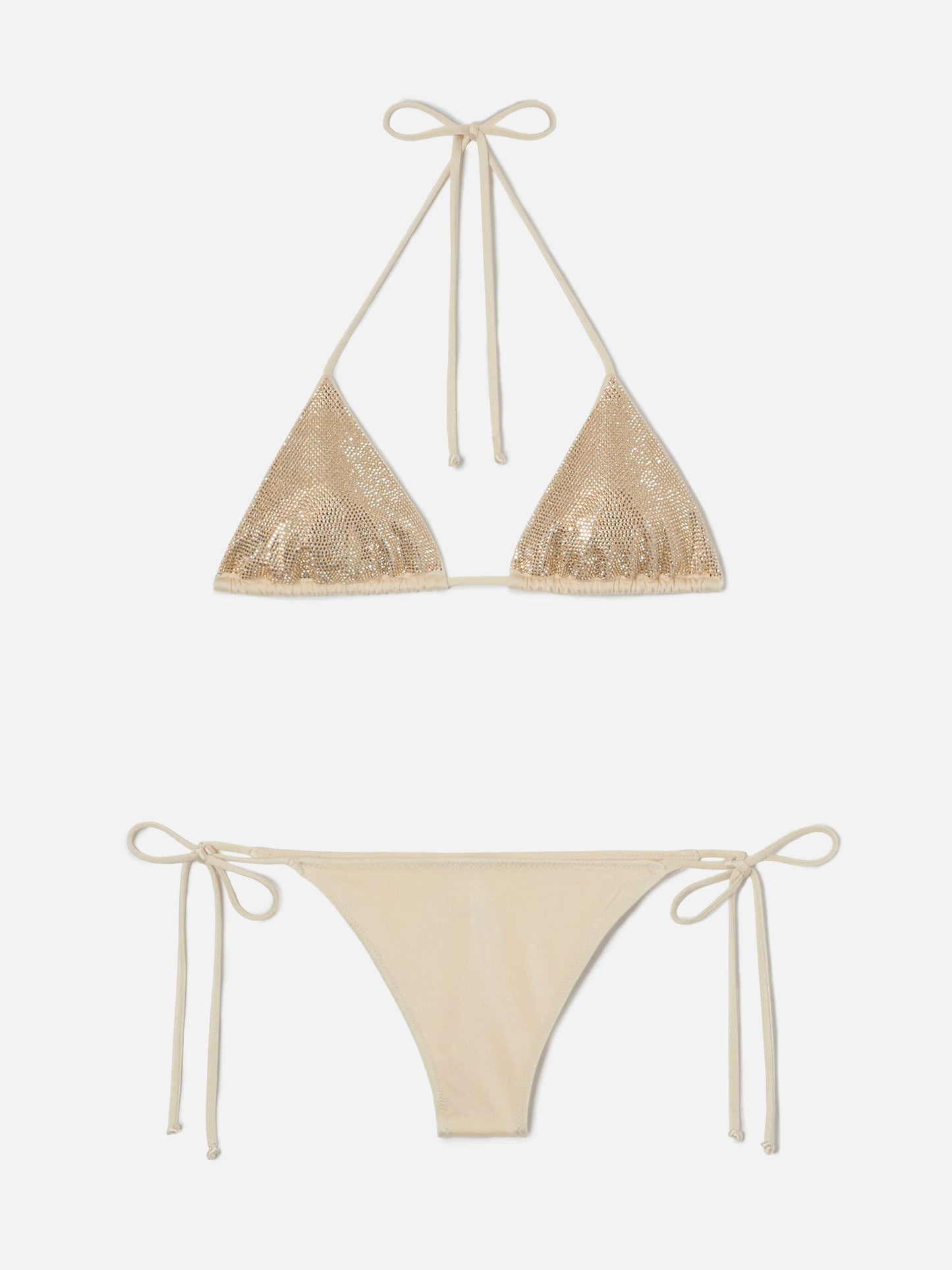 Bikini triangle Maleah en tissu doré à finition brillante avec ornements en strass 