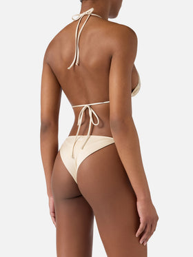 Bikini triangle Maleah en tissu doré à finition brillante avec ornements en strass 