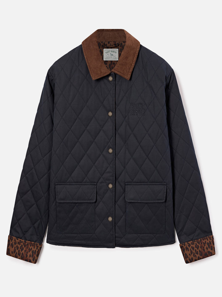 Chaqueta acolchada encerada Margaux en mezcla de algodón Navy blue 