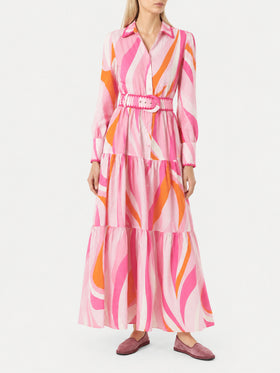 Vestido Marbella multicolor con motivo de ondas y bordados 