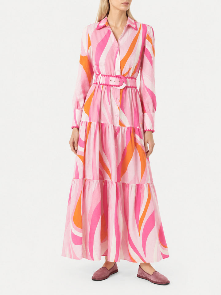 Vestido Marbella multicolor con motivo de ondas y bordados 