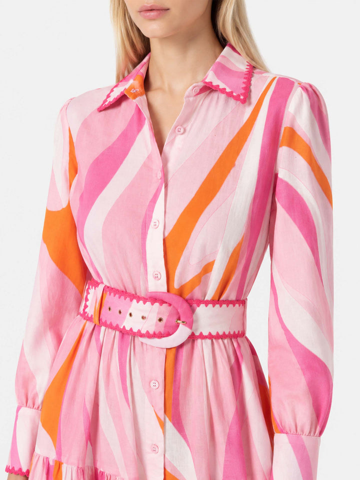 Vestido Marbella multicolor con motivo de ondas y bordados 