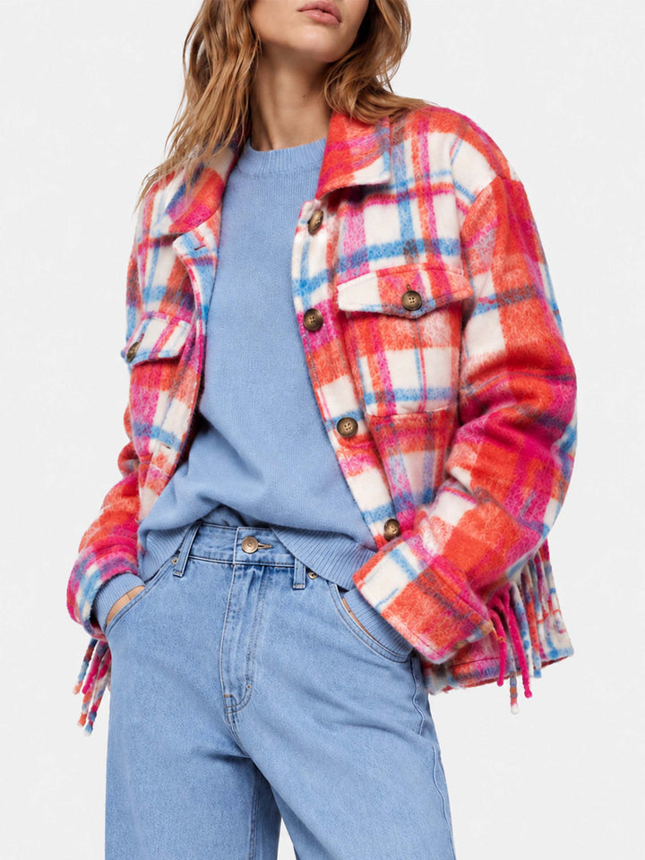 Sobrecamisa chaqueta Marceline tartan con flecos 