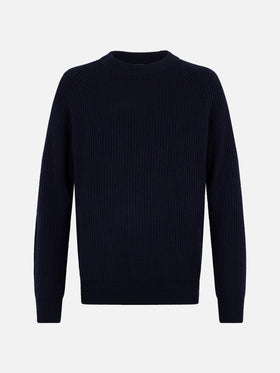 Man navy blue cashmere blend ribbed sweater Marine - MC2 Saint Barth