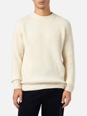 BLENDED CASHMERE white ribbed sweater Marine