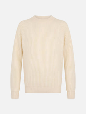 BLENDED CASHMERE white ribbed sweater Marine