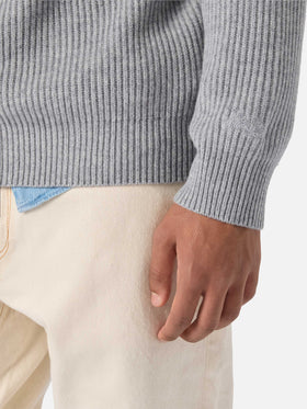 Marine pure-wool sweater in grey melange with English rib knit