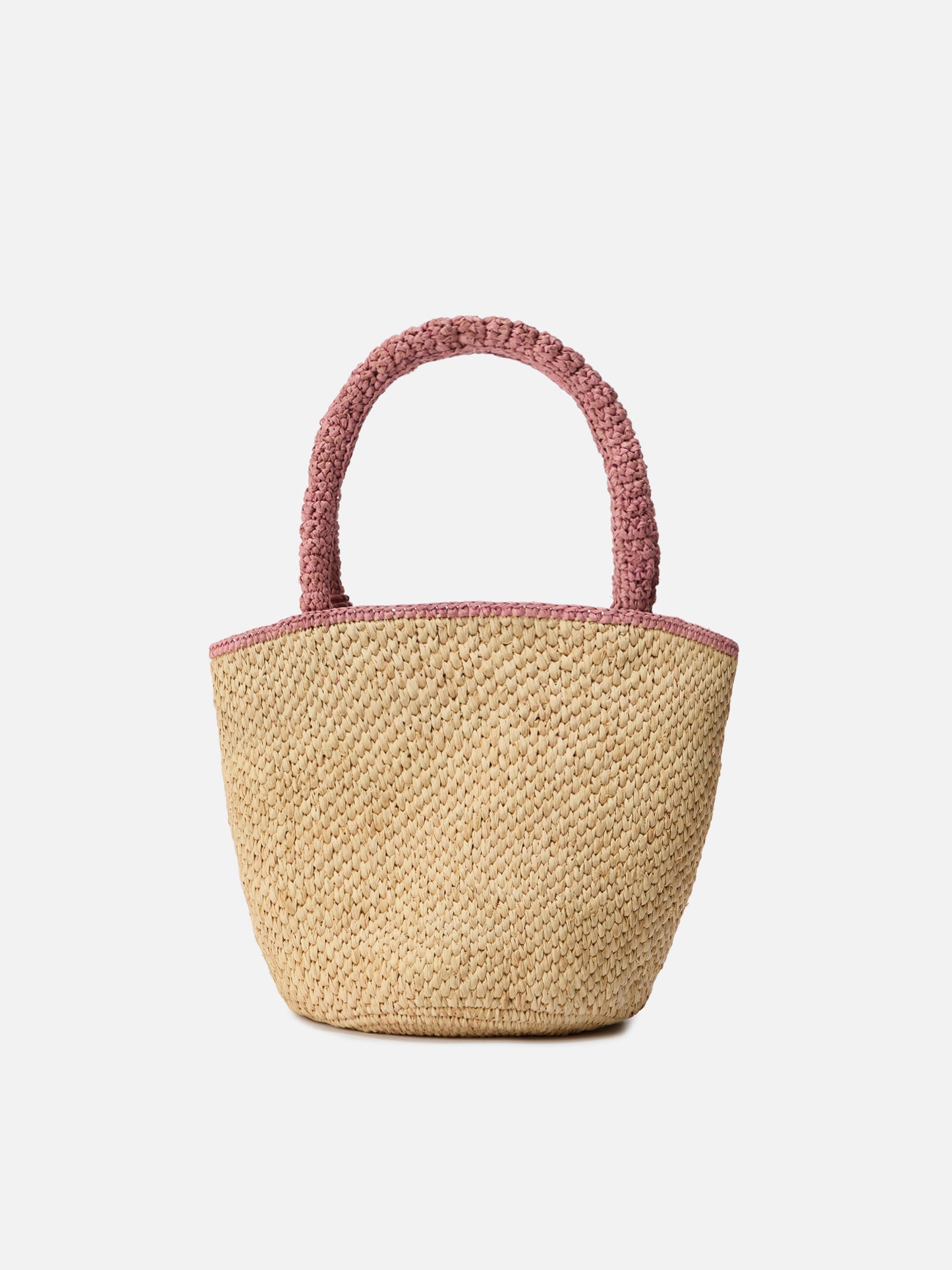 Bolso mediano de rafia Marcy con detalles rosas y logo bordado 