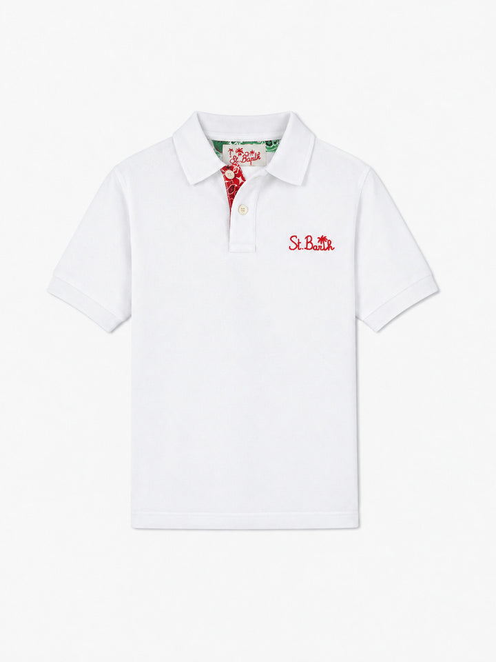 Boy white cotton piquet polo with embroidery
