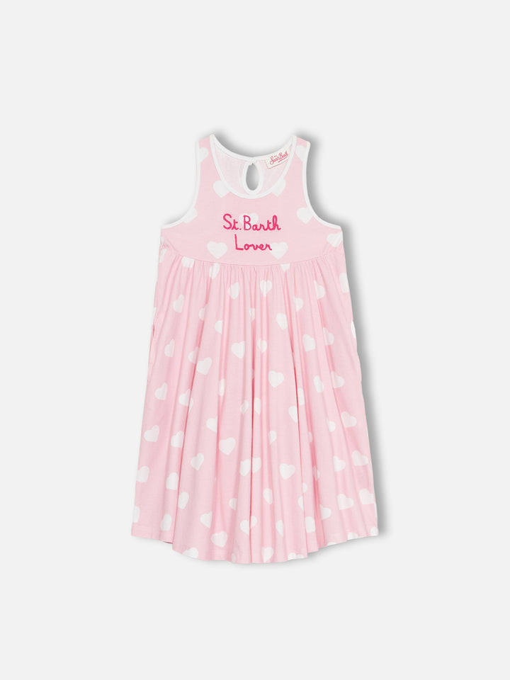Girl cotton dress Masha with print and "I love St Barth" embroidery - MC2 Saint Barth
