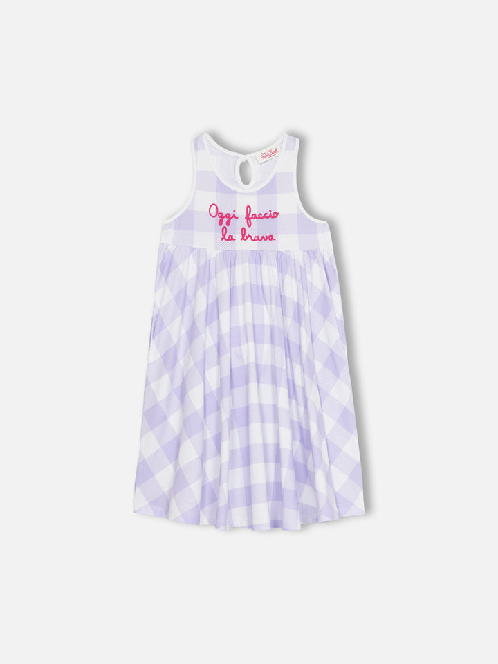 Girl cotton dress Masha with print and "Oggi faccio la Brava" embroidery - MC2 Saint Barth
