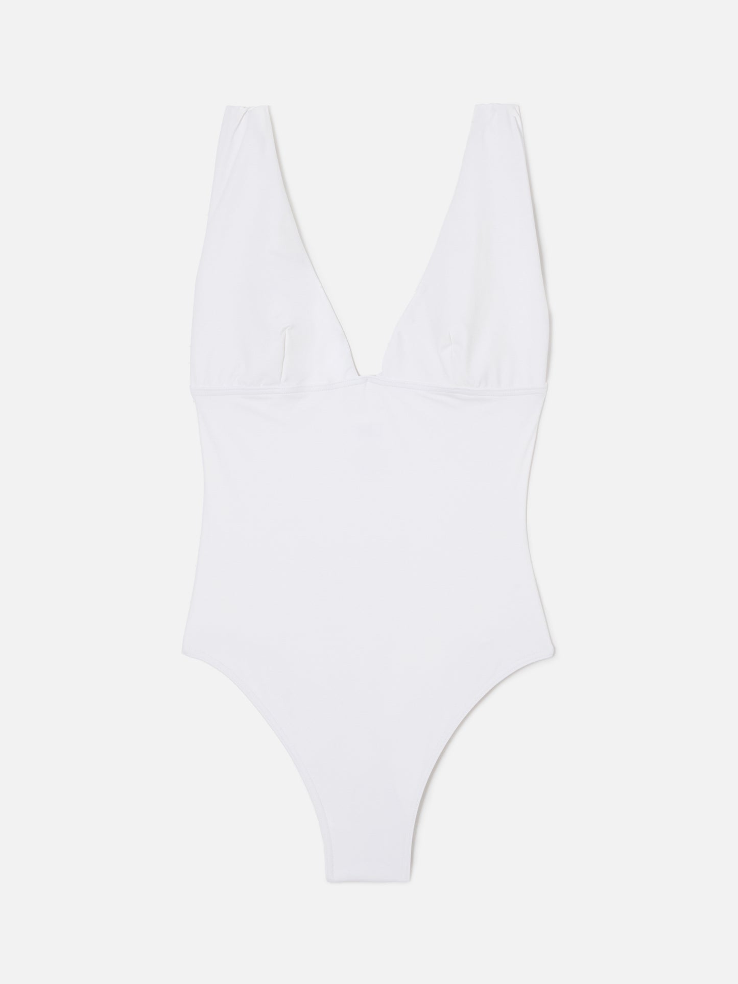 Mavi one-piece swimsuit with deep V neckline in solid white