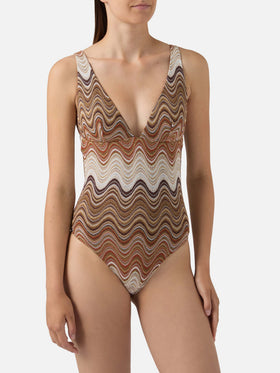 Maillot de bain une-pièce Mavi en tissu raschel dégradé marron 