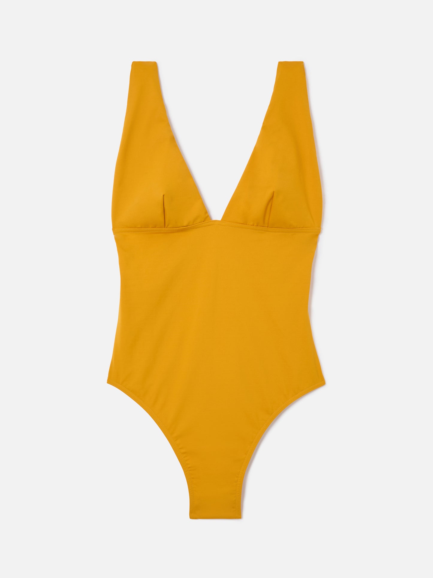 Mavi one-piece swimsuit with deep V neckline in solid ochre