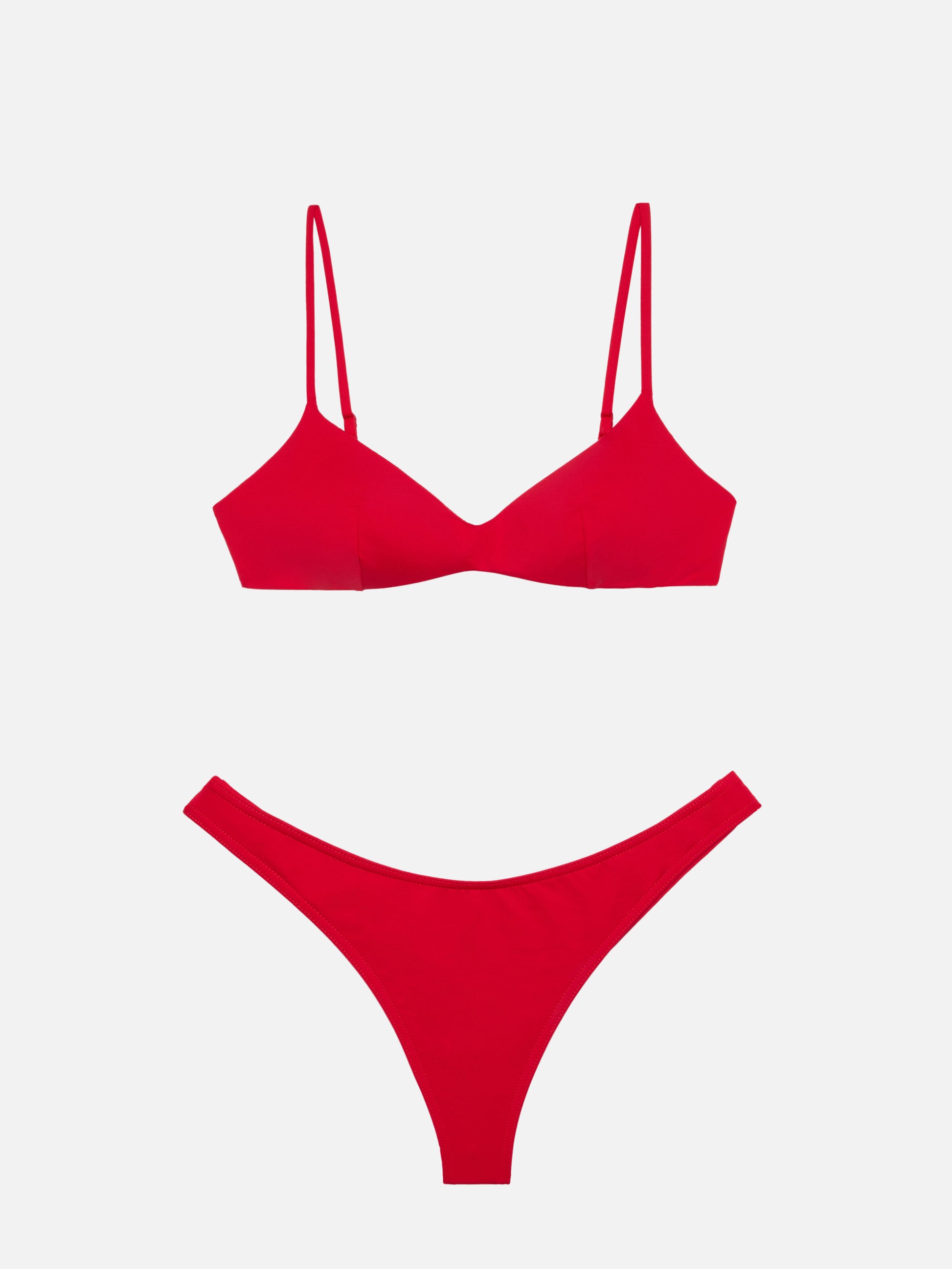 Naomi red cheeky swim briefs - May red scoop bralette top - MC2 Saint Barth