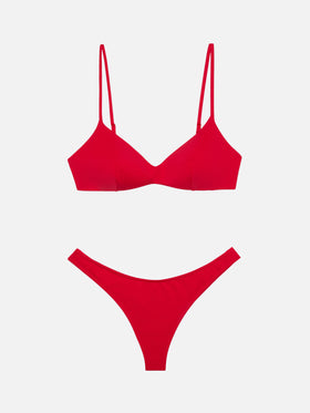 Naomi red cheeky swim briefs - May red scoop bralette top