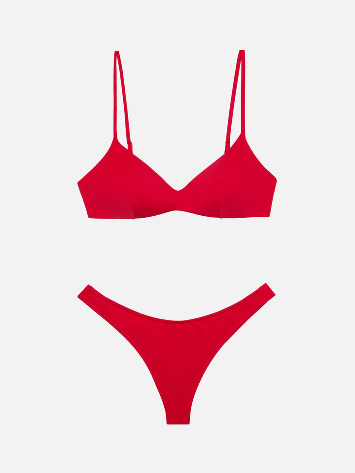 Naomi rote freche Badehose - May rotes U-Ausschnitt-Bralette-Top