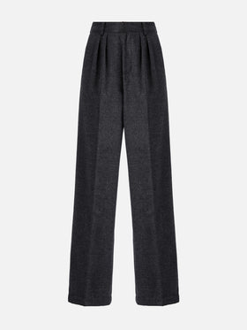 Marcel straight-leg trousers in pure wool grey melange with pleats