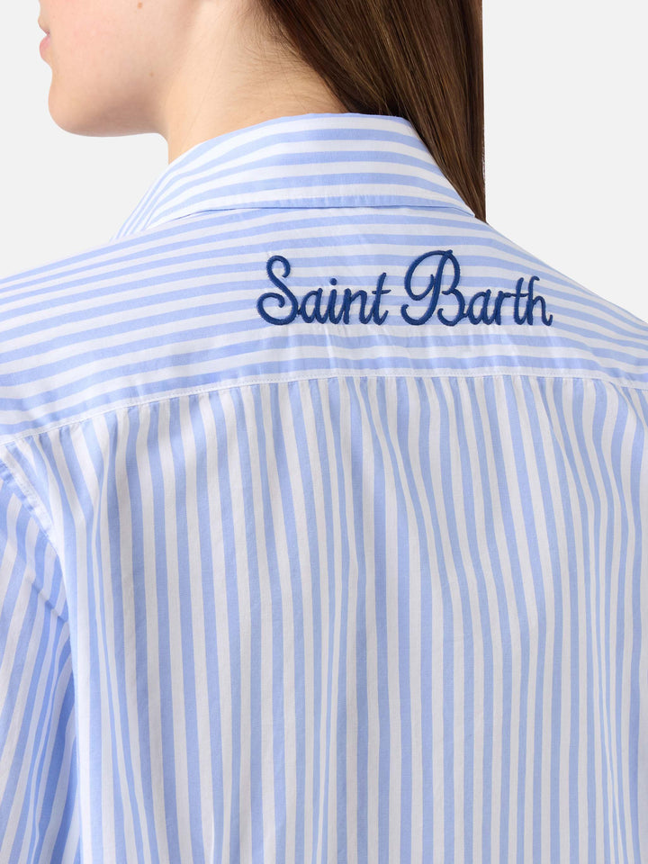 Camicia Meredith in cotone a righe blu con ricamo Saint Barth
