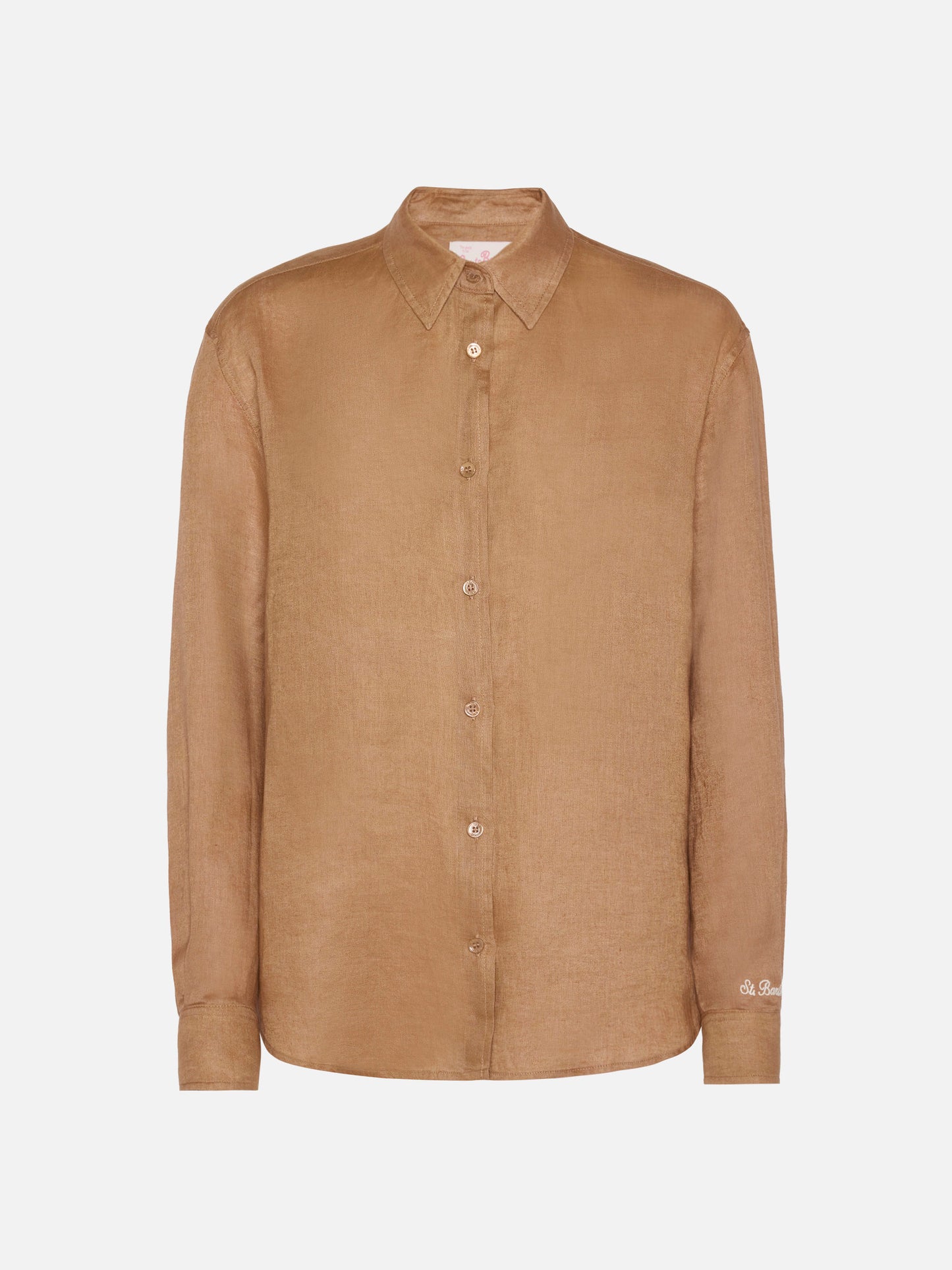 Camicia classica in lino Meredith color cammello