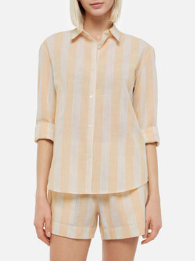 Meredith linen classic shirt with beige striped print - MC2 Saint Barth