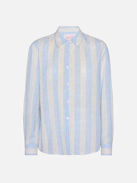 Camicia classica in cotone Meredith con stampa a righe azzurre