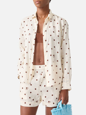 Meredith linen shirt with polka dots and Saint Barth embroidery
