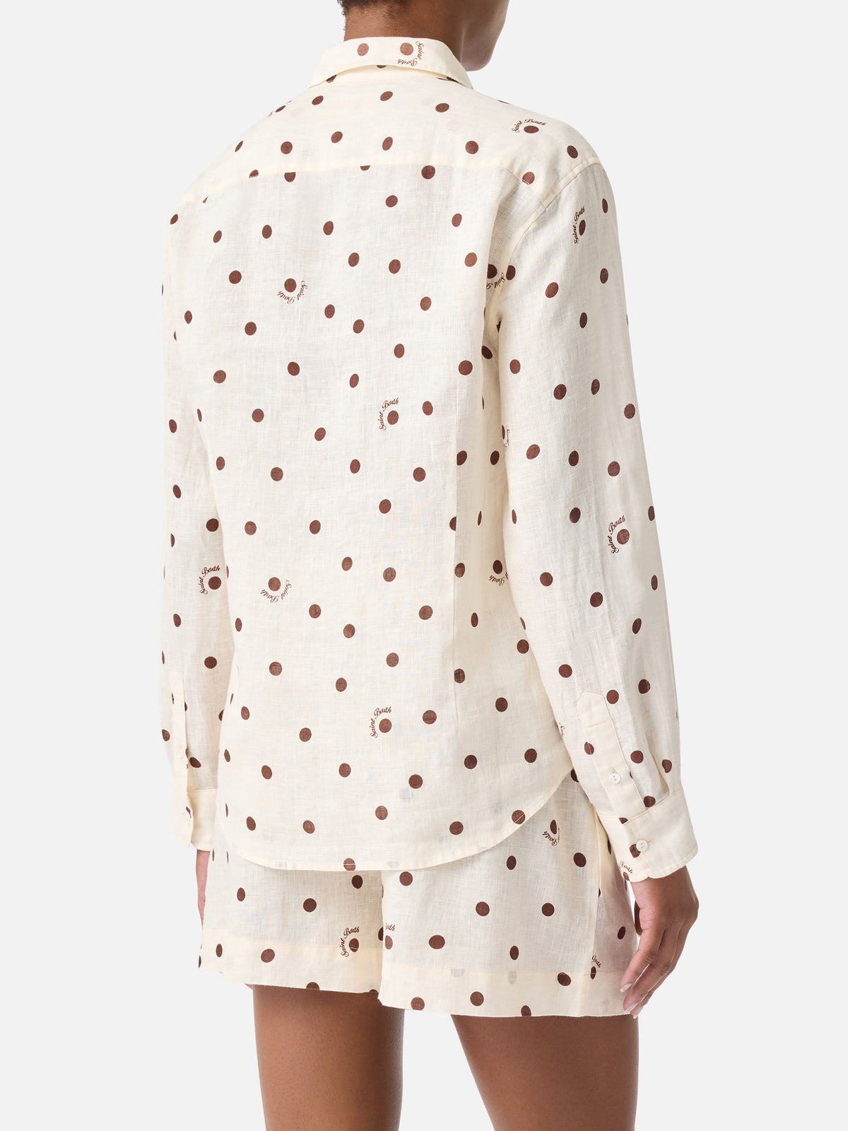 Meredith linen shirt with polka dots and Saint Barth embroidery