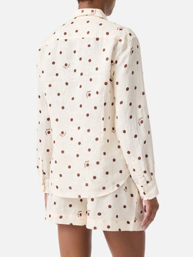Meredith linen shirt with polka dots and Saint Barth embroidery