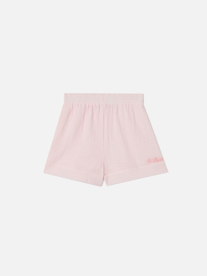 Short Meave Jr in mussola di cotone rosa