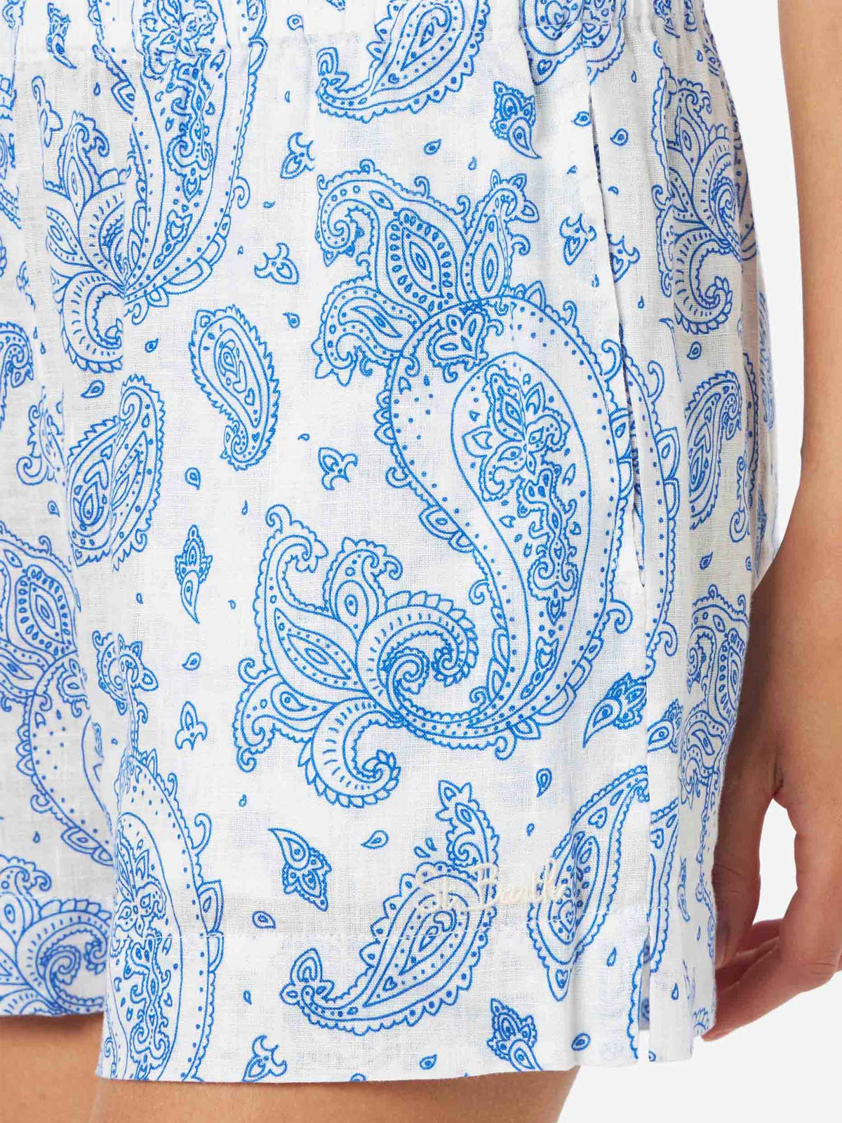 Shorts pull up de lino paisley para mujer Meave 