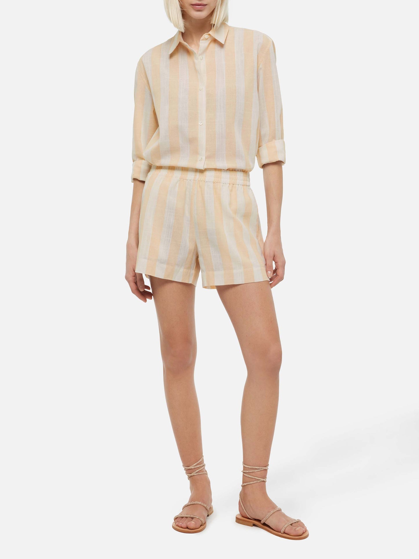 Meave linen pull up shorts with beige striped print - MC2 Saint Barth