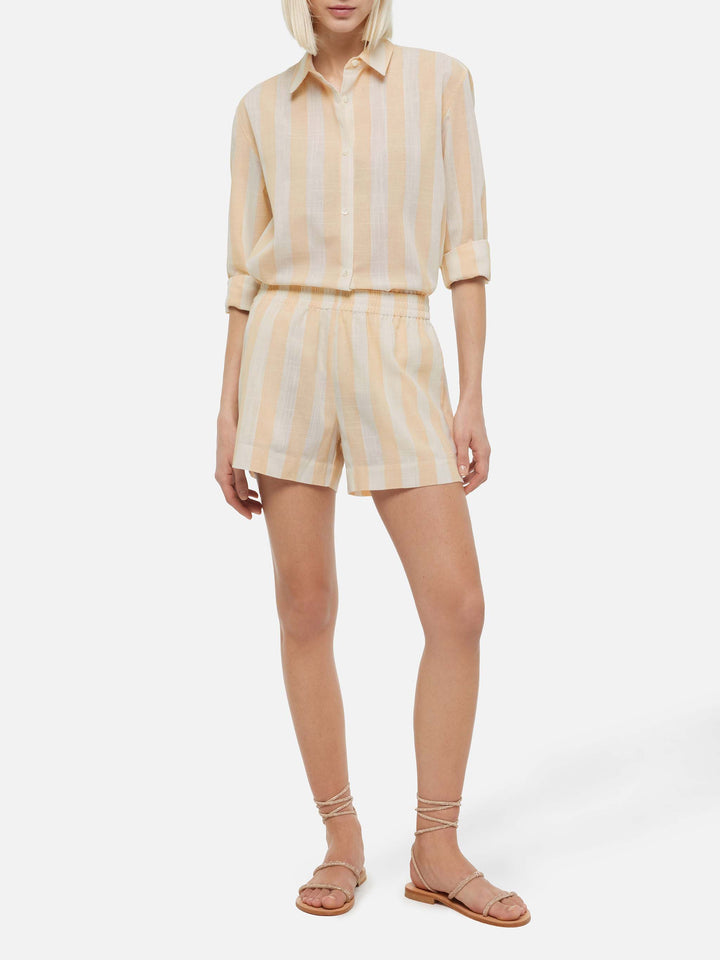 Meave linen pull up shorts with beige striped print - MC2 Saint Barth