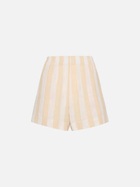 Meave linen pull up shorts with beige striped print - MC2 Saint Barth