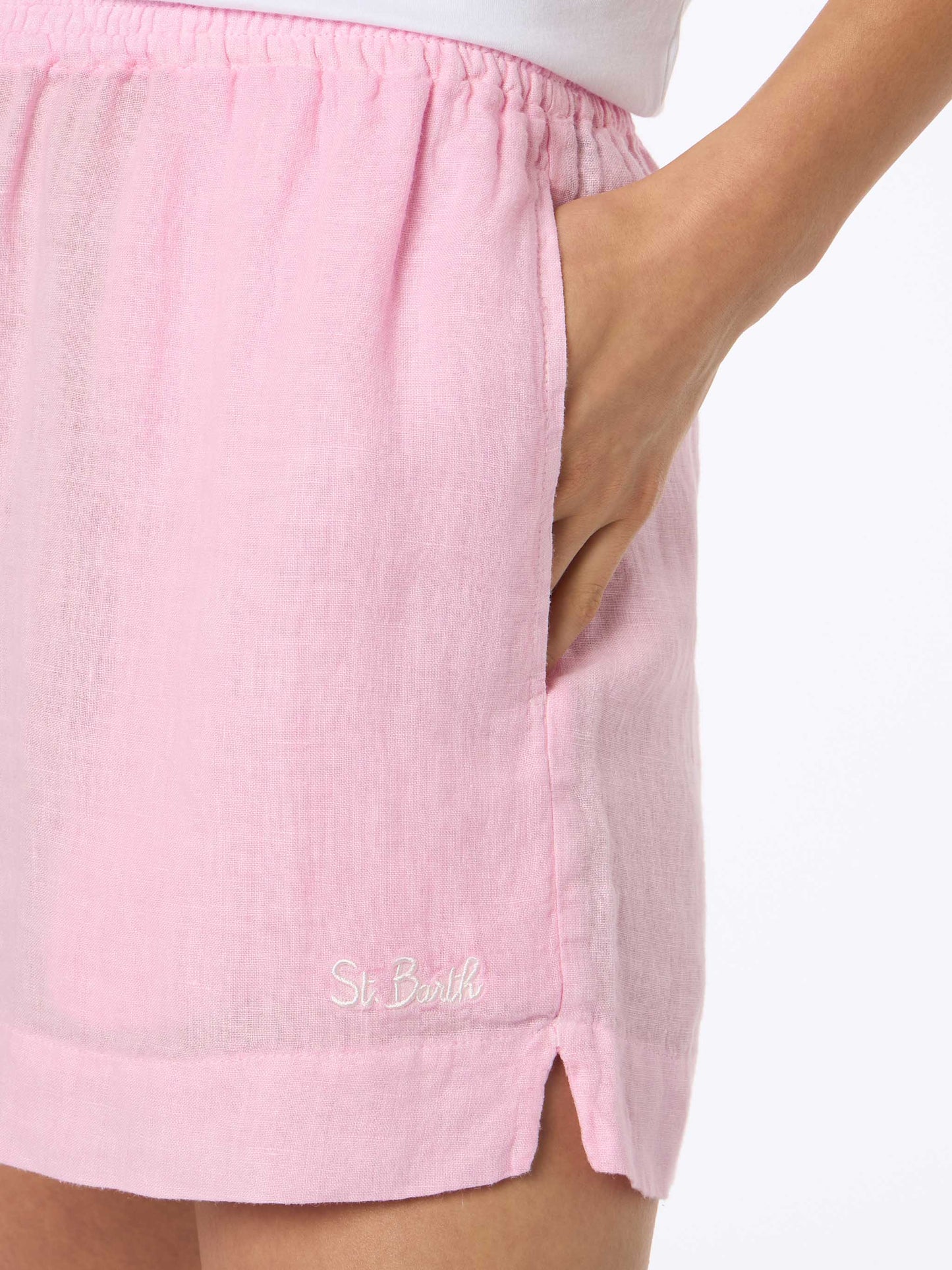 Woman pink linen pull up shorts - MC2 Saint Barth