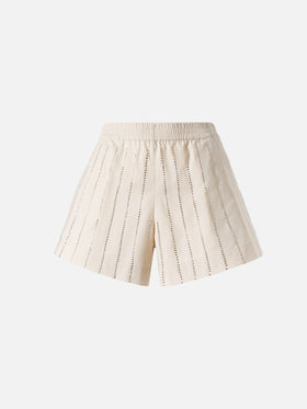 Meave cotton poplin pull up shorts with striped rhinestone embellishment