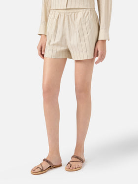 Meave cotton poplin pull up shorts with striped rhinestone embellishment